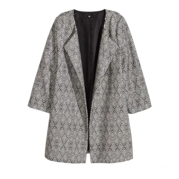 H&M White Black Patterned Coat Size 2 Fall Autumn Spring - Picture 11 of 11